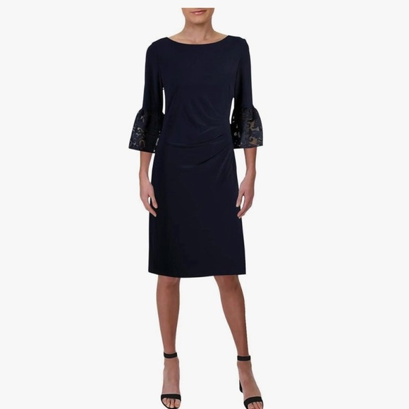 Ralph Lauren Blue Sheath Dress with Bell Sleeves - Picture 1 of 11